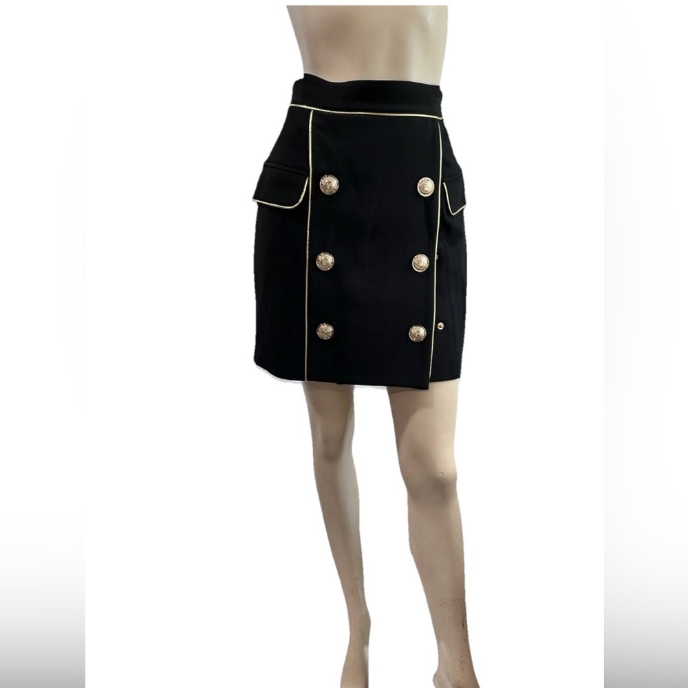 Balmain Paris Mini Skirt Elegant Black and Gold Zippered - Picture 15 of 16